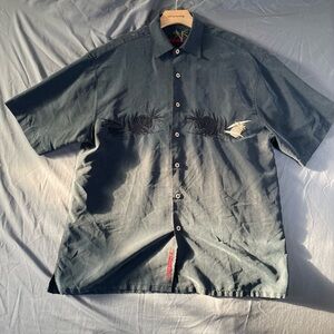 Bamboo Cay Hawaiian Shirt Men's Medium Embroidered Pineapples Short Sleeve Black